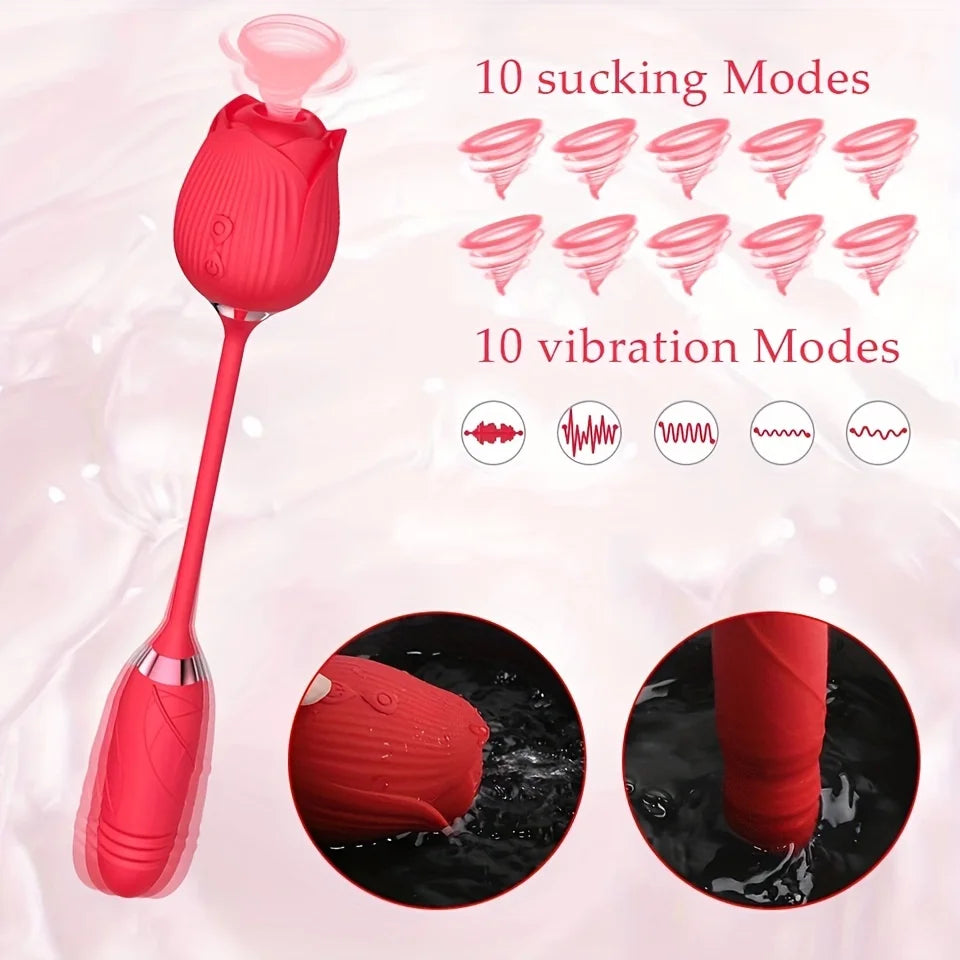 Rose-Toy Dildo Thrusting Vibrator for Women Egg Clitoris Sucker Stimulator Tongue Licking Adults Goods Sucking Sex Toys Female