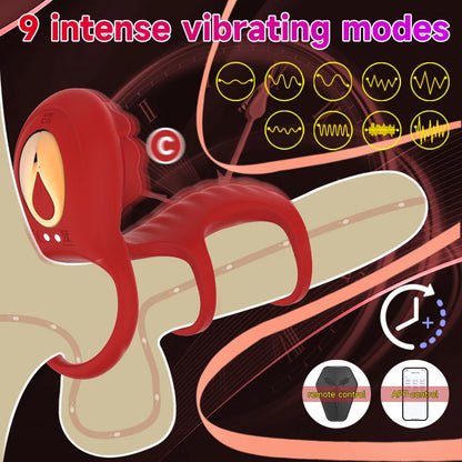 4IN1 Powerful Vibrating Three Loop Cock Ring Rose Clit Nipple Vibrator Wireless Control Penis Erection Trainer Sex Toy for Adult