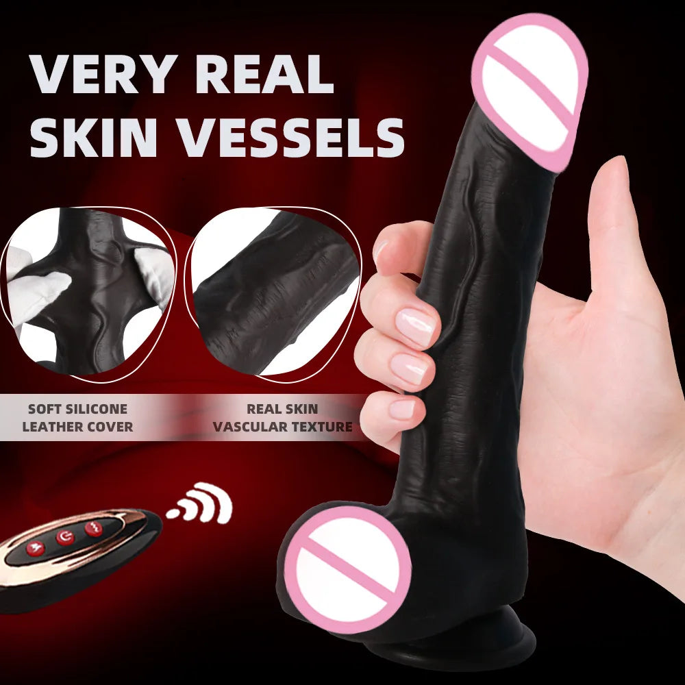 Large remote-controlled electric black false penis female sex toy, adult masturbation vibrator, female couple sex toy