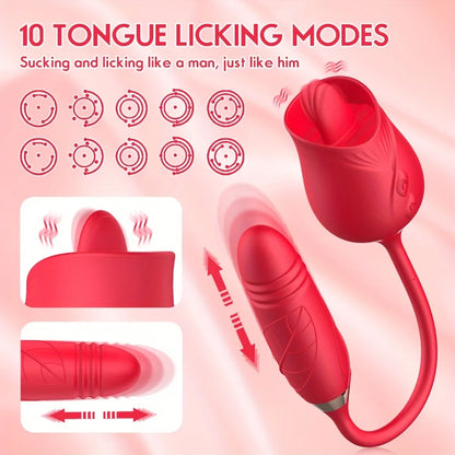 Rose-Toy Dildo Thrusting Vibrator for Women Egg Clitoris Sucker Stimulator Tongue Licking Adults Goods Sucking Sex Toys Female