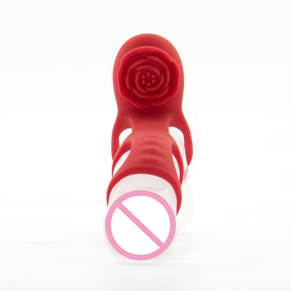 4IN1 Powerful Vibrating Three Loop Cock Ring Rose Clit Nipple Vibrator Wireless Control Penis Erection Trainer Sex Toy for Adult