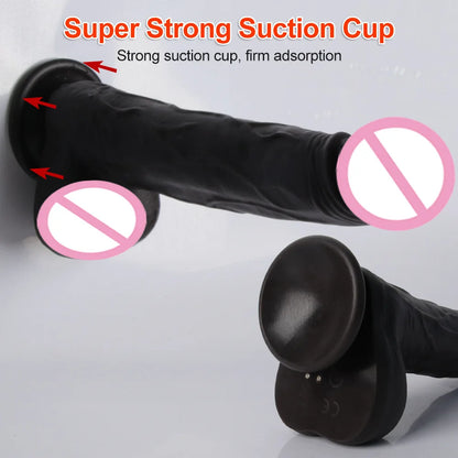 Large remote-controlled electric black false penis female sex toy, adult masturbation vibrator, female couple sex toy