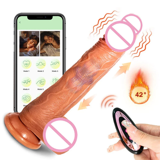 Telescopic Female Vibrator Dildo for APP Remotely Controlled Heating Realistic Big Penis Massager Masturbator Sex Toys for Women